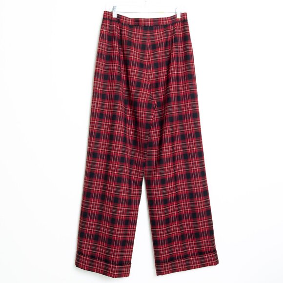 Peter Nygard Wide Leg Plaid Pants Red Black Wool Blend Tartan Canada Size 12 - Picture 3 of 13